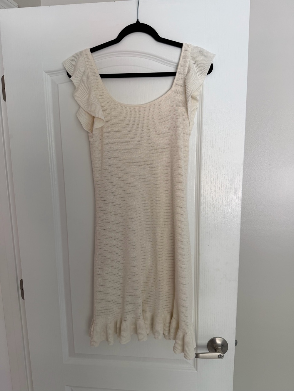 House of Harlow 1960 Cream Knit Ruffle Midi Dress